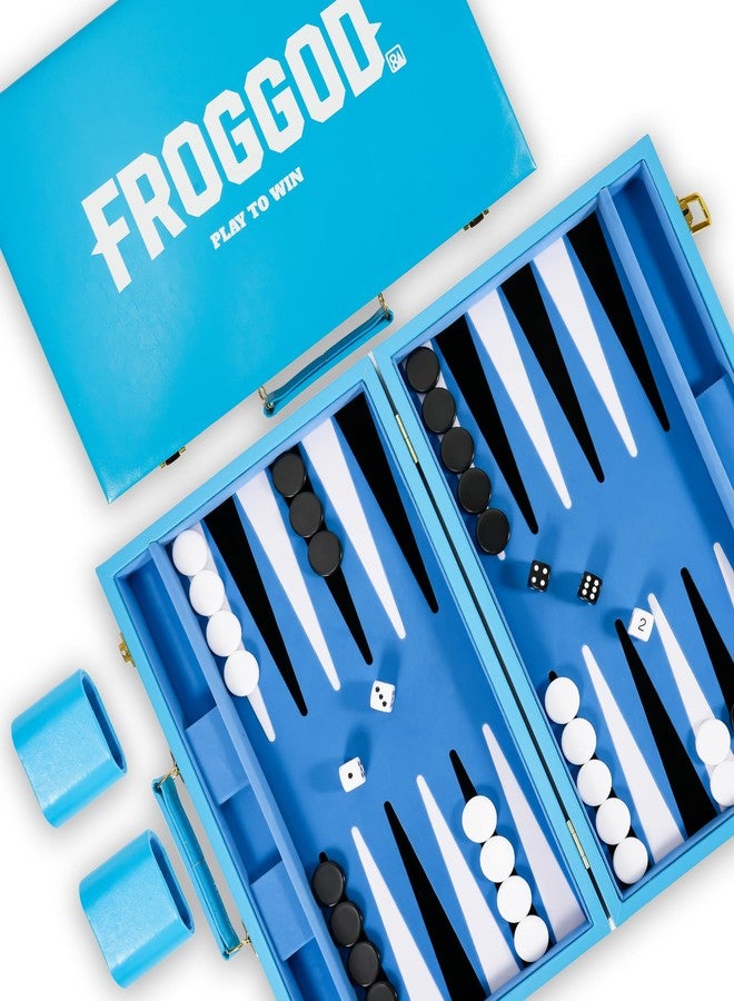 Froggod Travel Backgammon Sets for Adults - 15 Inch Premium Backgammon Set - PU Leather Case with Seamless Flocked Game Surface - Classic Board Games for 2 Player and Gift for Men(Light Blue) - Image 1